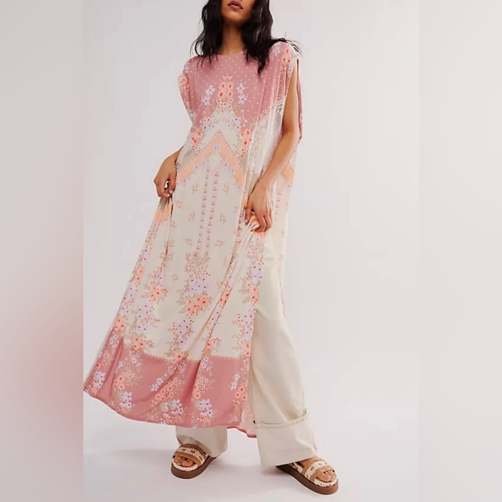 Free People $168 Vienne Tee Lace Floral Tunic‎ Top Fairy Whimsical Floral